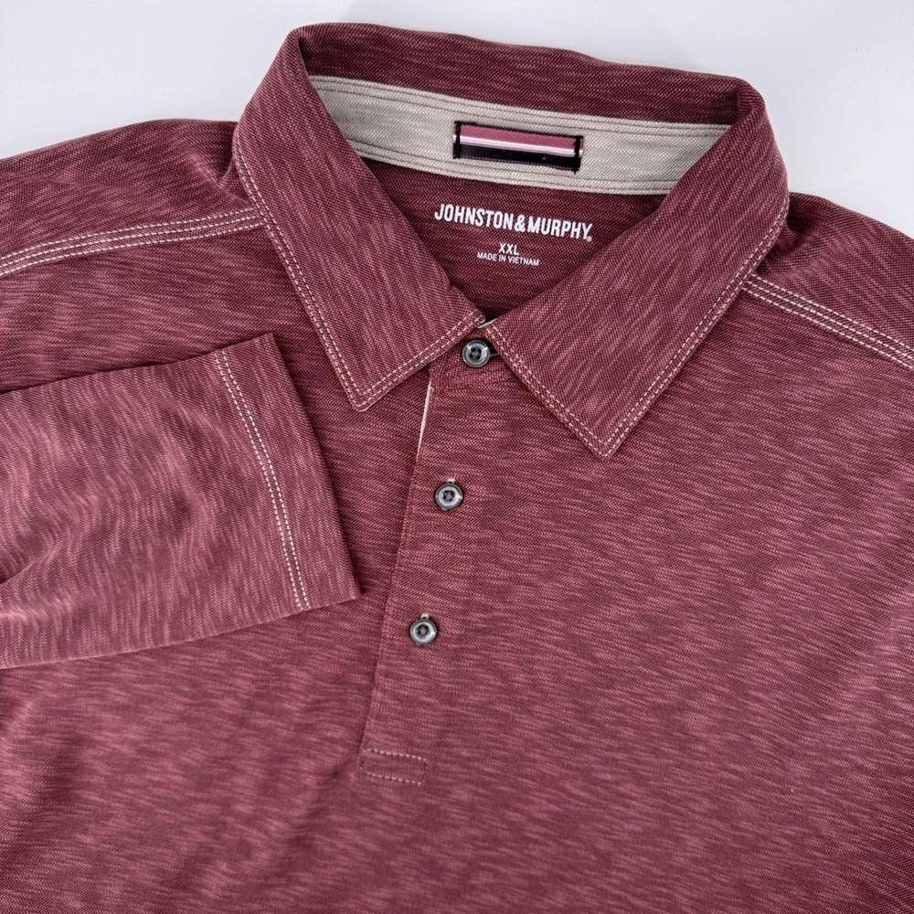 Johnston‎ & Murphy Polo Shirt Mens XXL Burgundy Long Sleeve Modal Heathered